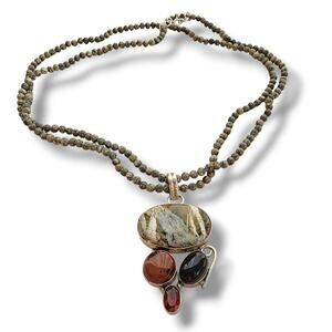 Turkish Stick Agate Jasper Beaded Necklace Gemstone Sterling Silver 925 New Box